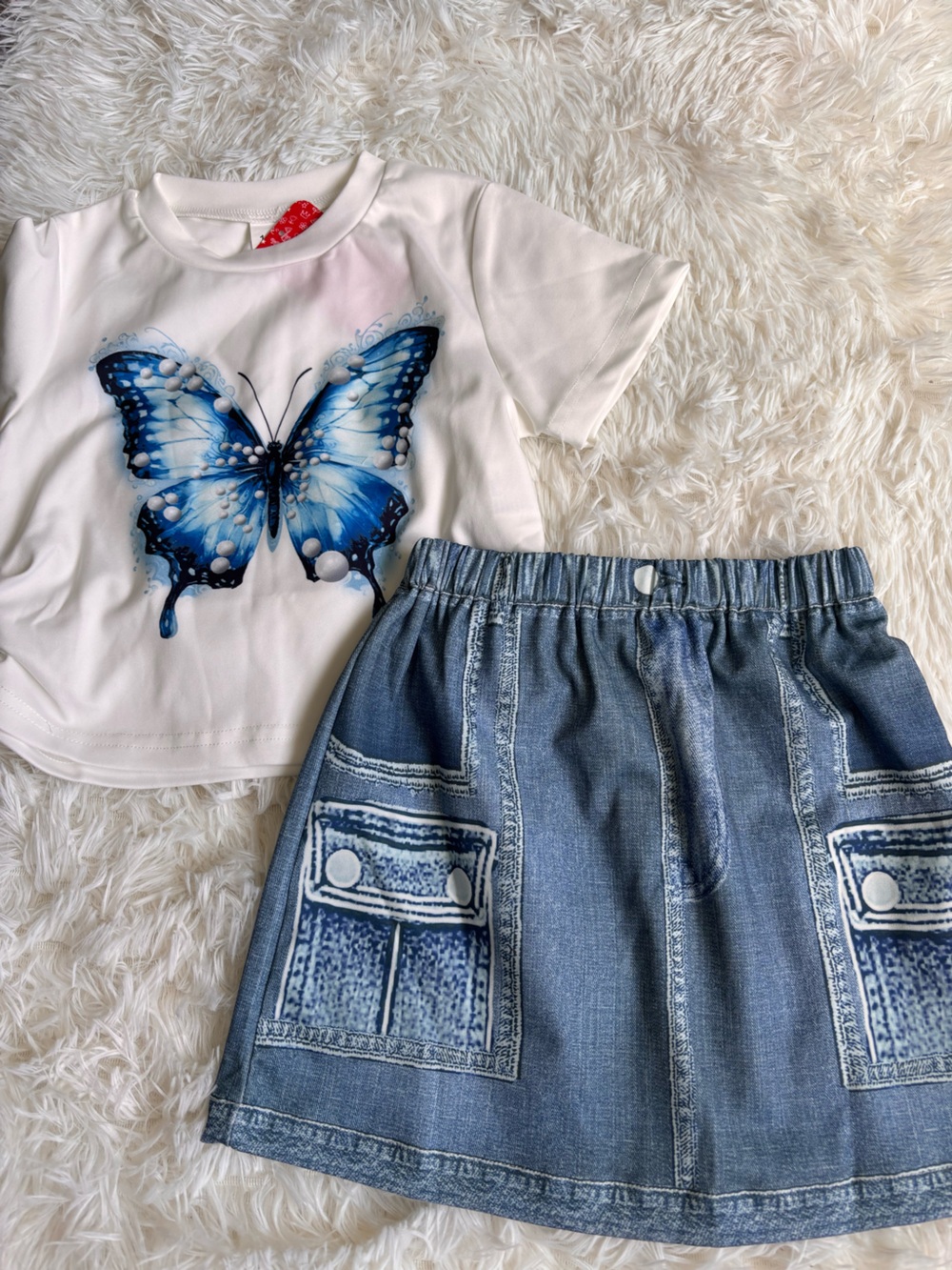 Kids Blue Printed Jeans - Casual Elastic Waist